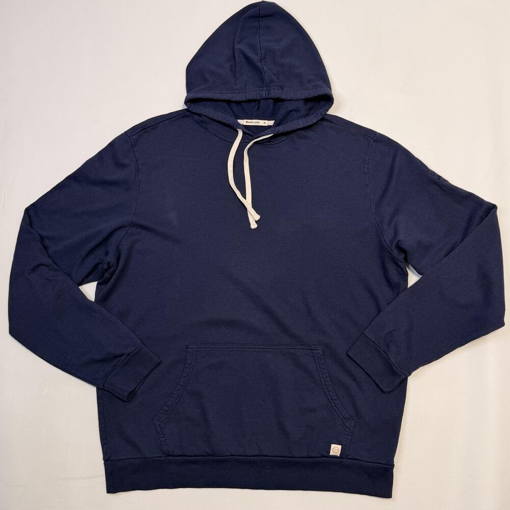 Marine Layer Hoodie Mens XL Blue Campfire 24 Pullover Fleece USA Made Sweatshirt